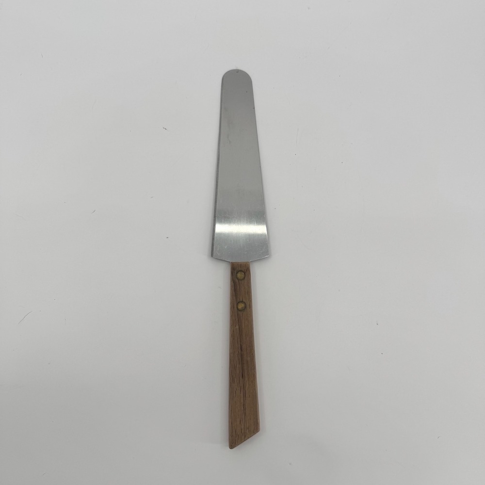 Vtg Cake Pie Server Stainless Steel Wood Handle Serrated Dessert Knife Utensil